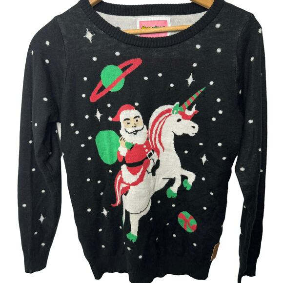 Tipsy Elves Santa Unicorn Ugly Christmas Sweater Crewneck Pullover Womens Medium - Picture 1 of 13